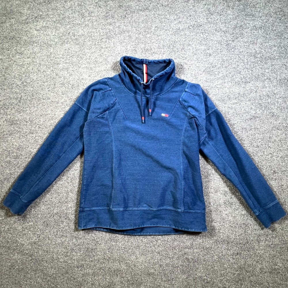 Tommy Hilfiger Sport Pullover Mens M Blue Denim Drawstring Collar TP82281T